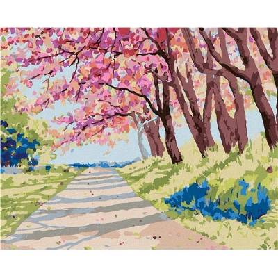 zuty malování podle čísel Krajina s himalájskými třešněmi 80 x 100 cm vypnuté plátno na rám