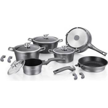 Royalty Line Комплект тенджери и тиган Royalty Line RL-ES2014M, 14 части, мраморно покритие, сребрист (RL-ES2014M silver)