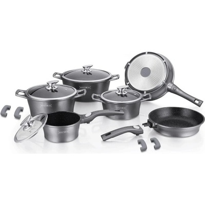 Royalty Line Комплект тенджери и тиган Royalty Line RL-ES2014M, 14 части, мраморно покритие, сребрист (RL-ES2014M silver)