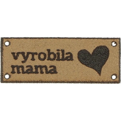 Kožená nášivka Vyrobila Mama hnedá 3,2 x 1,1 cm