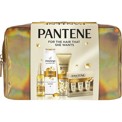Pantene Intensive Repair šampon 400 ml + kondicionér 220 ml + vlasový olej 100 ml + vlasové ampule 3 x 15 ml + taška – Zboží Dáma