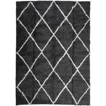 Шаги килим с дълъг косъм, модерен, черен и кремав, 200x280 см