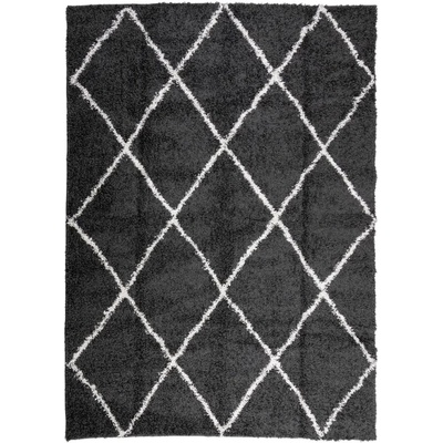 Шаги килим с дълъг косъм, модерен, черен и кремав, 200x280 см