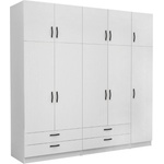 TopMebel Victoria петкрилен гардероб от меламин с шкаф в бял цвят, 250x60x240 см