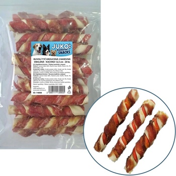 JUKO Snacks Tyč byvolí krútená 2 farebná obalená kačacím mäsom 12,5 cm 20 ks