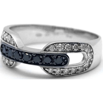 Klenoty Budín prsten z bílého zlata s černými a bílými diamanty J 28289 17