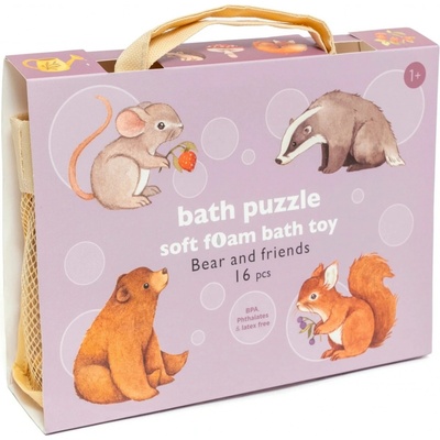 Petit Monkey Pěnové dětské puzzle do vany Bear and Friends 16 ks fialová barva plast