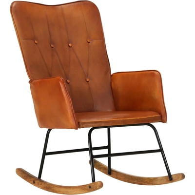 vidaXL Люлеещ стол, кафеникав, естествена кожа (339679)