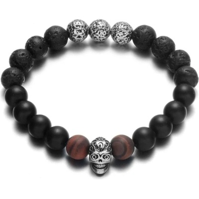 Daniel Dawson Luxusní náramek Simón vesuvianite lávový kámen achát NR2097/21 Černá