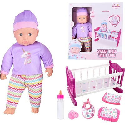 Woopie Royal Set XL panenka jednorožce na hlídání s kolébkou a sadou na krmení