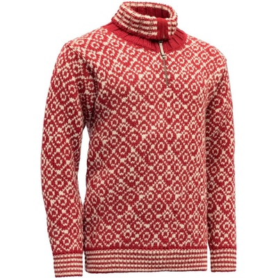 Devold Svalbard Sweater Zip Neck hindberry/offwhite – Zboží Dáma