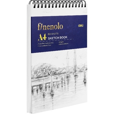 Deli Deli Finenolo, A4, изправен, 160 g/m2, къса страна на спиралата, бяла хартия за рисуване DEC276 (DEC276)