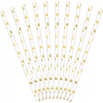 PartyDeco Papierové slamky zlaté srdiečka 10 ks