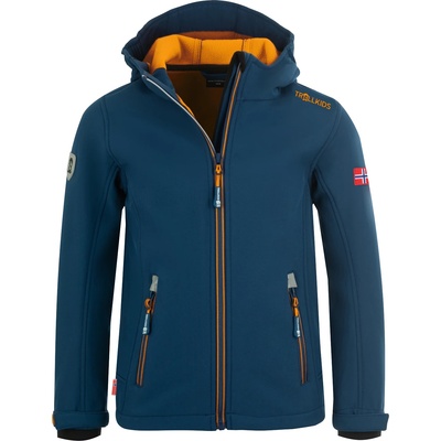 TROLLKIDS Детско софтшел яке Trollkids Kid's Trollfjord Jacket Softshell jacket - Mystic Blue / Golden Yellow - размер 116 (EU) (703-2088-1014)