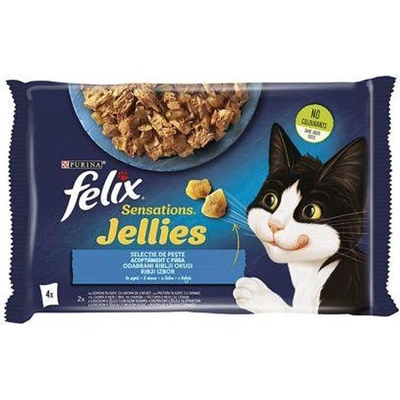 Purina Felix Sensations Jellies Fish Mix - паучове с риба в желе - 4 x 85 г