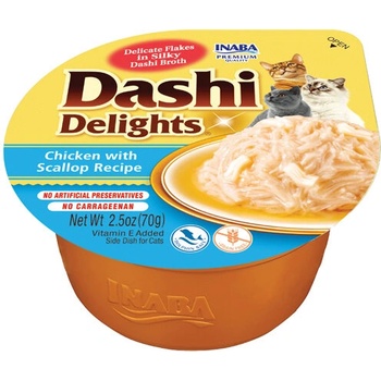 Inaba Foods Dashi Delights Chicken with Scallop - Купичка с късчета месо и японски бульон за котка с Пиле и Миди 70 гр