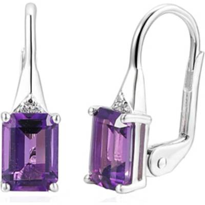 Gems, Klasické náušnice Clementine, bílé zlato s brilianty a ametysty, 585-38-3-4545.1B00.0.00.HSI.605.08