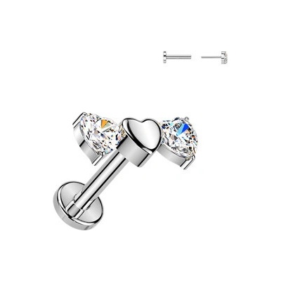 Šperky4U Piercing do brady se srdíčky PUSH IN labreta TITAN TIT1630
