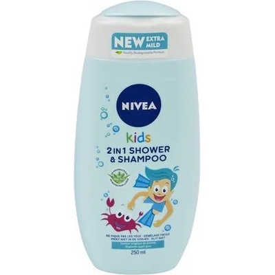 Nivea Kids Tear Free Детски душ гел и шампоан 2 в 1 за момчета с аромат на ябълка 250мл