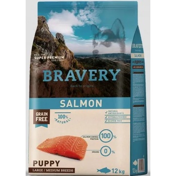 Bravery Salmon Medium & Large Breeds Puppy - Пълноценна храна за подрастващи кученца от средни и едри породи със сьомга 12 кг