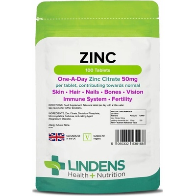 LINDENS Health + Nutrition Citrát zinočnatý 50 mg 100 tabliet
