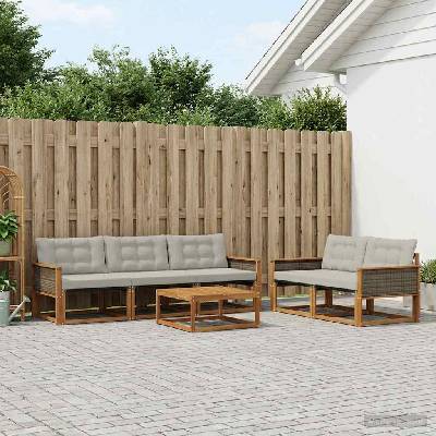 vidaXL Комплект дивани за открито 6 pcs Натурално и светлосиво (3381243)