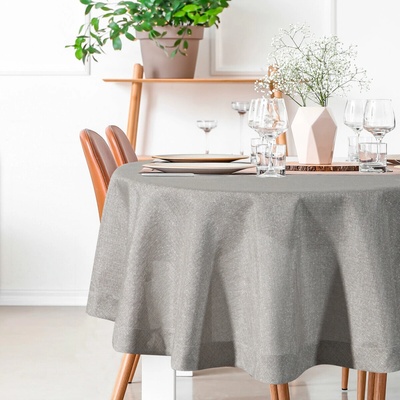 Eurofirany Stella 1 kruhový obrus so štruktúrou plátna a striebornou niťou strieborná Polyester 180 cm kruh