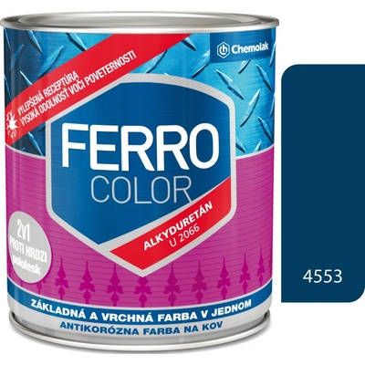 Chemolak FERRO COLOR U 2066 pololesklá antikorózna farba 2v1 4553 tmavo modrá 2,5L