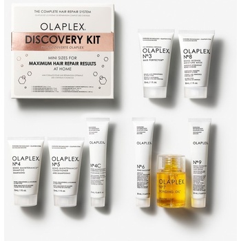 Olaplex Discovery Kit No. 3 hair Perfector 30 ml + No. 8 maska 30 ml + No.4 šampon 30 ml + No. 5 kondicionér 30 ml + No. 4C šampon 20 ml + NO. 6 20 ml + No. 7 olej 30 ml + NO. 9 sérum 20 ml Dárková