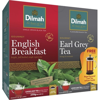 Dilmah Sypané čaje English Breakfast Earl Grey darčekový set s kanvicou 250 g