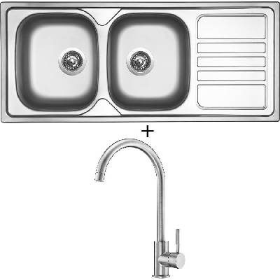 SET Sinks OKIO 1160 DUO V nerez matný + Deante LIMA BBM F62M nerez