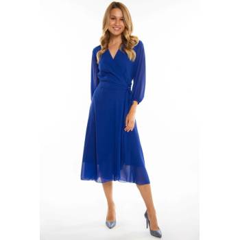 Dámské zavinovací šaty KASANDRA midi 3/4 rukáv modré Modrá 0020158
