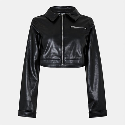 Missy Empire Яке Missy Empire Women's Cropped Faux Leather Long Sleeve Full Zip Jacket - Black