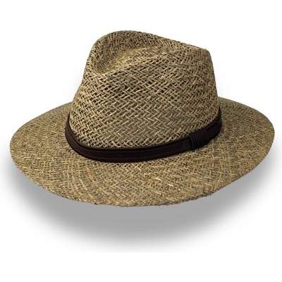 Krumlovanka pánský slaměný klobouk z mořské trávy s hnědou stuhou Fedora P-931-75