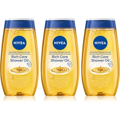 Nivea Rich Care душ масло за суха кожа 3 x 200 ml