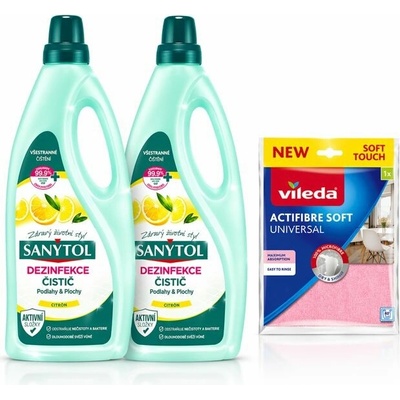 Sanytol DUO pack univerzálny čistič Lemon 1 l + Vileda univerzálna handrička 1 ks