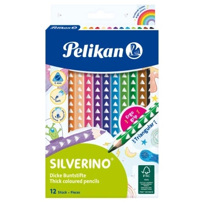 Pelikan Silverino tenké trojhranné pastelky 12ks 00700634