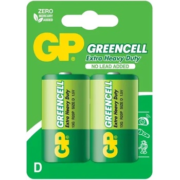 GP Batteries Цинк карбонова батерия GP R20, Greencell 13G-U2, 2 бр. в опаковка, blister, 1.5V (GP-BM-13G-U2)