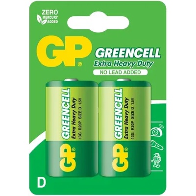 GP Batteries Цинк карбонова батерия GP R20, Greencell 13G-U2, 2 бр. в опаковка, blister, 1.5V (GP-BM-13G-U2)