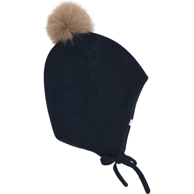 Detská zimná merino čiapka so šnúrkou a odopínacím brmbolcom Minymo modrá Dark Navy