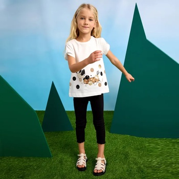 Mayoral Комплект черен клин до глезена и бяла тениска с кученце за мини момиче Майорал