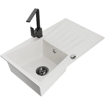 Mexen Cesar мивка гранитна 1-камерна с отцедник и кухненски смесител Rita, бял - 6514-20-670300-70 (6514-20-670300-70)