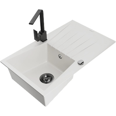 Mexen Cesar мивка гранитна 1-камерна с отцедник и кухненски смесител Rita, бял - 6514-20-670300-70 (6514-20-670300-70)