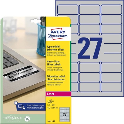 Avery Zweckform L6011-20 Velmi odolné etikety 63,5x29,6mm 540 ks stříbrná