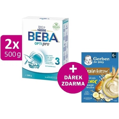 BEBA OPTIPRO 3 2 x 500 g + Gerber kaše banán a hruška 200 g