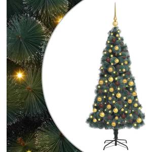 vidaXL Искусствена коледна елха с лампички и комплект топки 240 cm PET (3396187)
