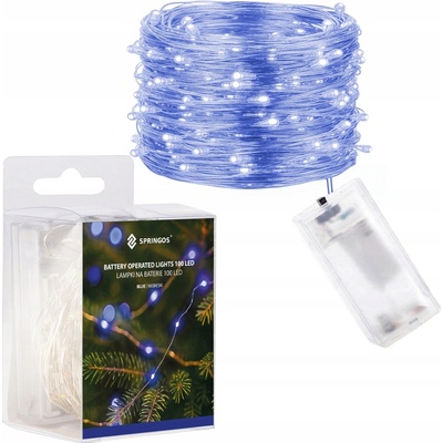 SPRINGOS LED reťaz Nano 10 m 100 LED 3x AA modrá