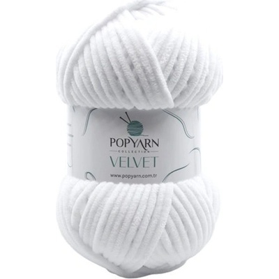 POPYARN Pletací příze Velvet B01 - bílá
