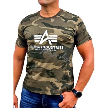 Alpha Industries Basic T-Shirt Camo tričko pánske olive camo zelený a hnedý maskáč