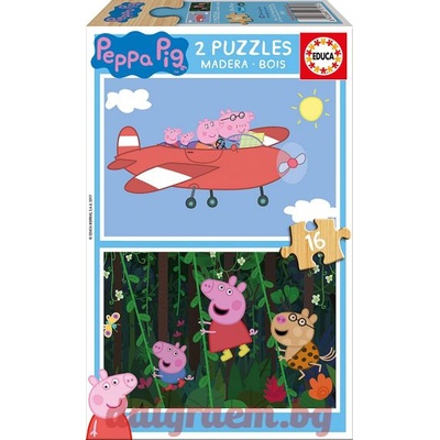 Educa Дървен пъзел EDUCA 17157 - 2 х 16 части - Пепа Пиг, Peppa Pig, Прасето Пепа (EDU17157)